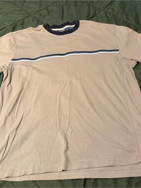 Men's Tan Short-Sleeve Crewneck Shirt with Stripe Detail